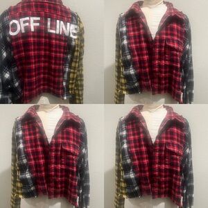 Plaid cropped flannel long sleeve shirt